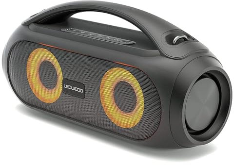 Ledwood Enceinte Bluetooth XTREM250, TWS Portable - sans Fil, avec LED Lumières Pulsées- Super Bass - IPX5 - AUX USB Radio FM