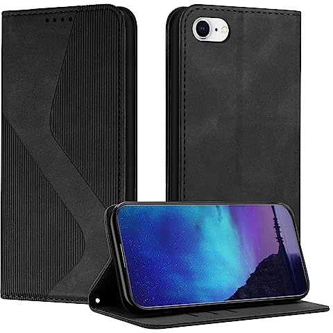 Fatcatparadise Coque pour iPhone 6S/6, Coque iPhone 6S/6 (4,7 Pouces), Housse en Cuir PU Pochette Portefeuille Étui Rabat Clapet Case Porte Carte Magnétique Etui de Protection Flip Case (Noir)
