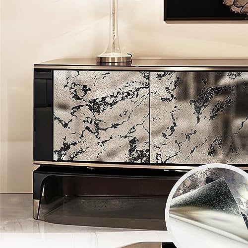 LiveInUrban Antique Peel and Stick Wallpaper Modern Rusty Mirror, Waterproof Self Adhesive Wall Sticker for Furniture Sticker, Thickend Wall Mural Chrome Marble Art Home Decor 39X100CM