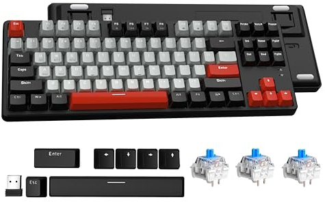 ATTACK SHARK AK871 Tastiera Meccanica Hot Swappable, Tastiera da Gioco Compatta con 87 Tasti QWERTY, Copertura Magnetica, Bluetooth/2.4G, per Mac/Windows/Android - Nero con Interruttori Blu