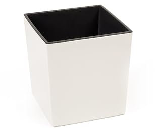 HappyFlower | MultiProject | Quadrat Blumentopf | Glatte Oberfläche | Pflanzkübel | aus Kunststoff | inkl. Einsatz (30 cm x 30 cm/Höhe 31 cm, Creme)