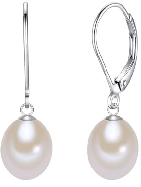Lulu Jane Damen Ohrringe aus 925/- Sterling Silber mit tropfenförmig Süßwasser-Zuchtperle ca. 8-9 mm Perlenohrcreolen silber