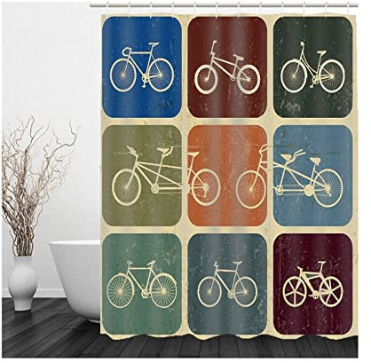 Skcess Duschvorhang Eckdusche Bunt, Polyester Duschvorhang Wasserdicht Fahrrad Anti Schimmel Duschvorhang 90x180CM
