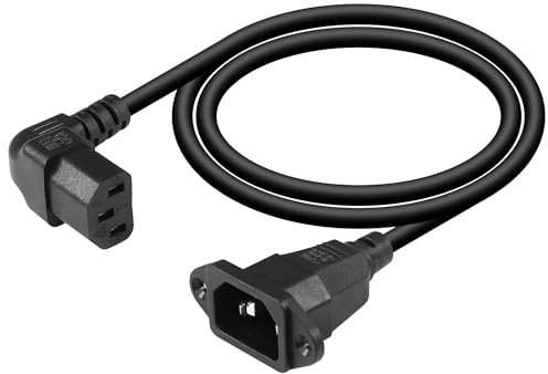 CERRXIAN C14 to C13 Extension Cable,Panel Mount C14 to 90 Degree C13 PDU Power Supply Extension Cable,IEC 320 C14 Male to Down Angle C13 Female 3 Pin Power Cord,for Monitors,Computers,Etc-0.6M/2FT