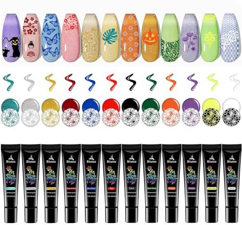 Biutee 8ml Stamping Gellack Nail Art Nagellack Set 12 Farben Stamping Gel Set,Nagellack UV,Zum Drucken von Designs auf Nägel