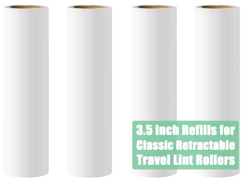 Mini-Fusselroller-Nachfüllpackungen für klassische einziehbare Mini-Fusselrollen, Reisegröße, 8,9 cm Breite, 4 Rollen, 40 Blatt pro Rolle, insgesamt 160 Blatt