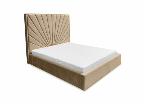 Ares Meble Dubai Kopfteil Polsterbett 140x200 cm - Samt Bett mit Schubladen - Bettgestell mit Bettkopfteil - Komforthöhe Schlafzimmer Möbel - Boxspringbett mit Bettkasten - Doppelbett Beige