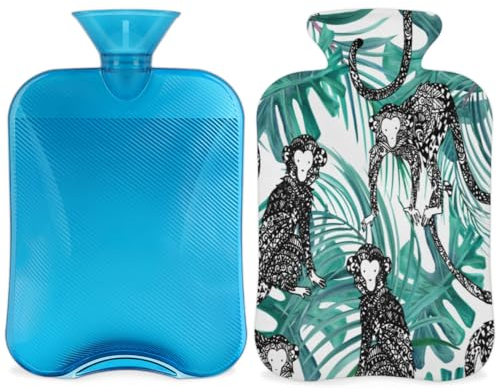 Abstrakte Affen Wärmflasche mit weichem Bezug, 2L Wärmbeutel für heiße und kalte Kompresse, Handfüße und Bettwärmer, Menstruationskrämpfe, Nacken- und Schulterschmerzlinderung