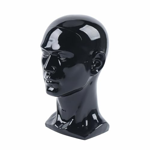 simimasen Männliche Modellkopf - 50cm Kopfumfang Schaufensterpuppe Kopf, PVC Mannequin Kopf für Kopfhörer, Hüte, Perücken, Schmuck, Schwarz (Glänzend)