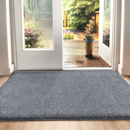DEXI Schmutzfangmatte 120 x 180cm,rutschfeste Fußmatte für Innen und Außen,Waschbar Eingangsteppich Saugstarke Türmatte,Grau-blau