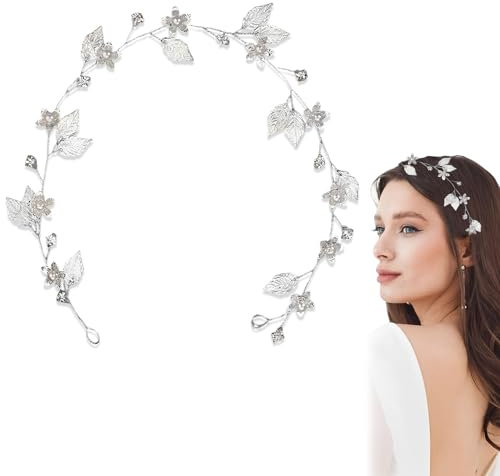 1 Stück Kristall Haarband, Blumenkranz Stirnband, Mädchen Stirnband,Hochzeit Haarschmuck, Blume Blatt Kopfschmuck, für Braut, Hochzeit, Party und Geburtstag