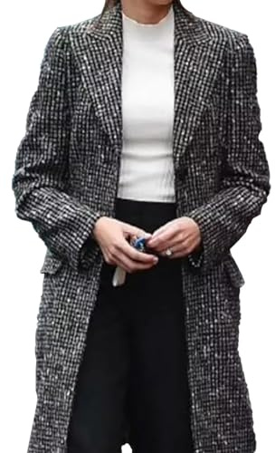 Suiting Style Michelle Keegan Langer Winter Cosplay - Fool Me Once Checkered Grau Wolle Trenchcoat für Damen, grau, 42