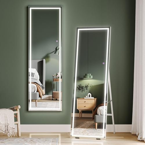 Dripex Miroir sur Pied LED 130X40cm, Miroir Mural avec éclairage, Miroir LED sur Pied, Grand Miroir intégral, 3 Réglables Couleur avec Interrupteur Tactile, pour Chambre à Coucher Salon Blanc