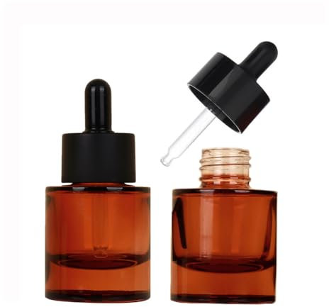 VASANA 2PCS 30ML/1 oz Glass Dropper Bottles Thick Glass Essential Oil Bottles Leakproof Bottles with Eye Droppers Lids Perfume Sample Bottles Essence Liquid Cosmetic Containers(Amber)
