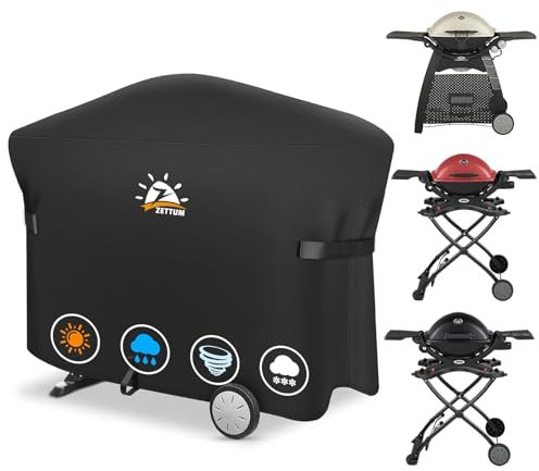 Zettum Housse pour Barbecue Exterieur pour Weber Q2000/3000 Serie, 7112 Housse pour Barbecue Robuste et imperméable Barbecue Bâche de Protection BBQ (144 L x 57 W x 99 H CM)
