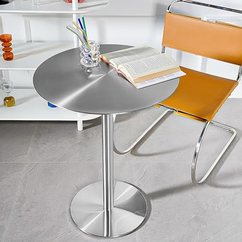 Runder Bar-Kneipentisch mit silberner Edelstahl-Tischplatte und stabilem Untergestell, Bistro-Couchtisch, geeignet für Zuhause, Küchenbar-Theke, hohe runde Tische (Größe: 40 x 40 x 95 cm)