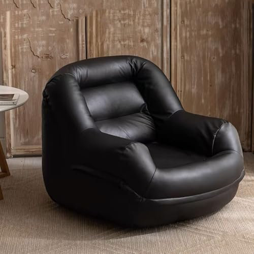 JNTFNE Big Bean Bag Chair Luxury Sofa Pouf Cover Faux Leather Waterproof Lazy Bean Bag Chair No Filler For Teens, Adults To Gaming, Reading, And Watching TV (Black)