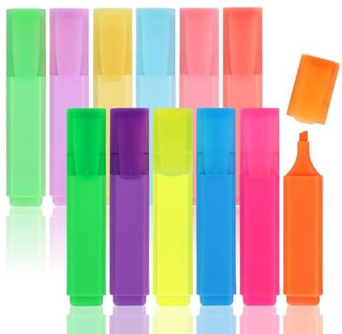 WISYOK Textmarker 12er Pack, Highlighters Aesthetic, Highlighter Pen, Leuchtmarker, Text Marker Neon, Markerstifte Set für Journal, Bibel, Schulbedarf, Geschenk - 6 Pastell und 6 Leuchtend