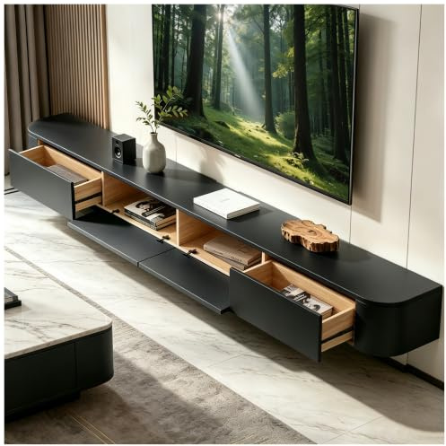 OMGMTSTORE Schwarz TV-Schrank,Fernsehtisch mit 2 Schublade,2 Türen,300(2X 150) cm lang,TV Lowboard für Fernseher bis zu 130 Zoll,Hängeboard Schwebend,TV Board hängend,für Wohnzimmer,Schlafzimmer