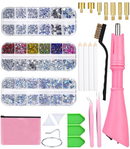 Bedazzler Kit mit Strass,Hotfix Applikator mit Strassstein,Hot Fixed Edelstein Handwerk Applicator mit 7 Applikatorspitzen,Farben Strass Kristalle für DIY Kleidung Schuhe