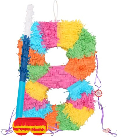 Fax Potato Nummer 8-Piñata-Set mit Stab und Augenbinde - Blauer Stick - Mexikaner Kinder Mädchen Jungen Geburtstagsfeier Parteien Spiele Dekorationen Bausatz