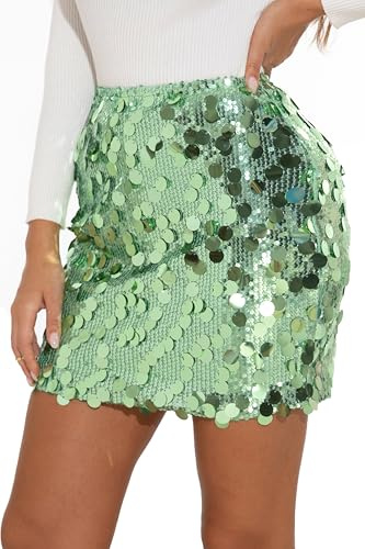 GUANYY Paillettenrock für Damen, dehnbar, figurbetont, zum Ausgehen, für Partys, glitzernde Mini-Röcke