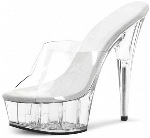 SPONYBORTY Sandalias de tacón alto transparentes con plataforma para mujer zapatos de fiesta sexys para club de stripper baile en barra vestido de boda talla grande muslo/D/39EU