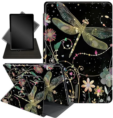 for All-New Amazon Kindle Fire 7 Tablet Case(12th, 2022 Release),Fire 7 Tablet Case,360 Degree Rotating Stand Smart Protective Case for Fire 7 2022 Tablet (7 Display),Dragonfly Wildflowers