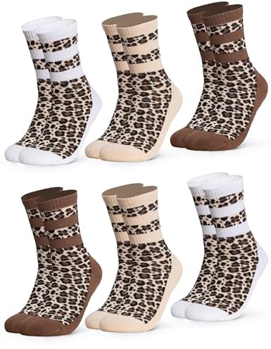 Occulto Damen Leoparden Muster Tennis Socken 6er Pack (Modell: Nala) Braun Mix 39-42