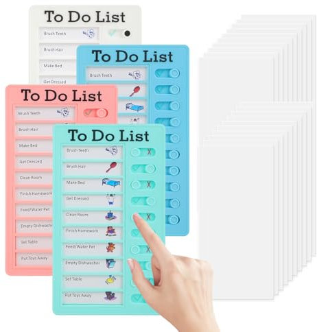 To Do List pour Enfants – Lot de 4 Planchettes de Planification 20x12 cm avec 20 Fiches Réutilisables, Tableau Routine Enfant de Haute Qualité pour Organisation et Autonomie