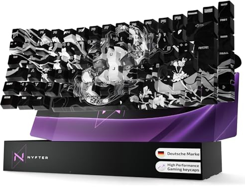 Nyfter - Premium Koi Blossom Keycaps ISO 60% und 75% Custom Keycaps ISO Layout für Mechanische Tastaturen (Black, 75%)