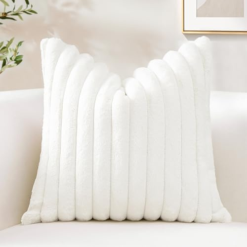 Sungeek 1 Stück Plüsch Samt Kissenbezug, Kunstpelz Weich Kissenbezüge Sofakissen Dekokissen Deko Zierkissenbezüge Flauschig Kissenhülle für Schlafzimmer Wohnzimmer (50x50cm, Weiß)