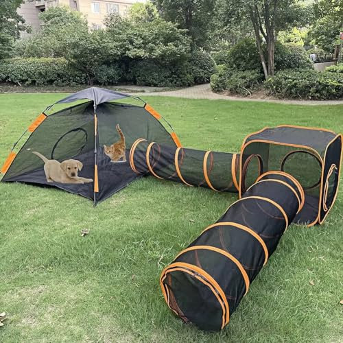 6-in-1-Katzengehege für den Außenbereich, tragbare Pop-Up-Mesh-Zelte, Laufstall, Spieltunnel, Außen-Haustier-DIY für große Katzen, Kaninchen, Kleintiere auf mehrere Arten Haustiere Spielhaus