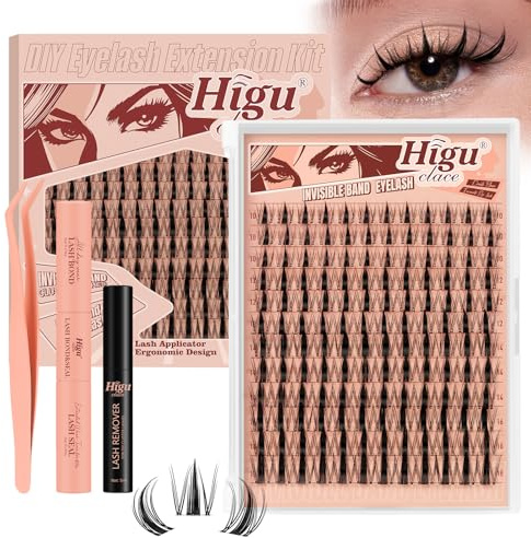 Higu clace Manga Lashes 144 PCS Wimpern Extensions Unsichtbares Band Wimpern Extensions Set 7 tage halt Mit Kleber Entferner Applikatoren für DIY Lash Extension