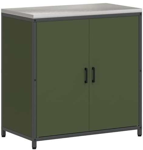 vidaXL Kitchen Storage Cabinet with Shelf with Door Olive green Steel, Organizational Furniture, Modern Storage Solution, Customizable Shelving, Space-Saving Unit, Modular Wardrobe, Update Home Style