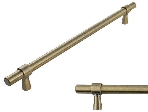 keypak 10 Pack Antique Brass Smooth Kitchen Cupboard Handles, 224mm | 276mm Bar Aluminium T-Bar Pulls for Cabinet, Wardrobe Doors, Chest of Drawers