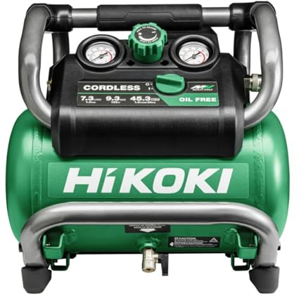Hikoki 36V Multivolt Compressor for Jobsite Air Supply - Cordless Portable Unit for Nailers and Pneumatic Tools - Quiet Operation with Efficient Tank Recovery