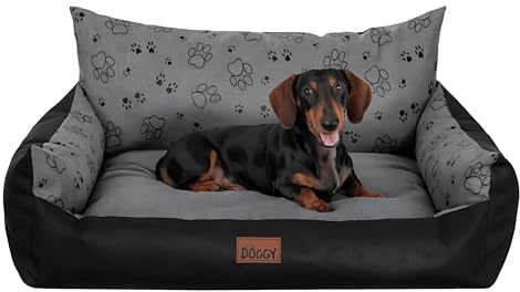 PillowPrim Hundebett - Möbel für Tiere, Katzenbett - Hundekorb für kleine mittelgroße & große Hunde - Hundekissen – Hundesofa – Hundeliege – Schlafplätze - 63x48 cm - Graphit mit Pfoten
