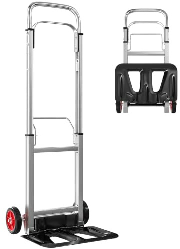 HOMCOM Faltbarer Aluminium-Trolley mit verstellbarem Teleskopgriff, Tragfähigkeit 90 kg, Handwagen mit Rädern, für Garage, Büro, Gepäck, Reisen, Umzug und Einkauf, Silber und Schwarz