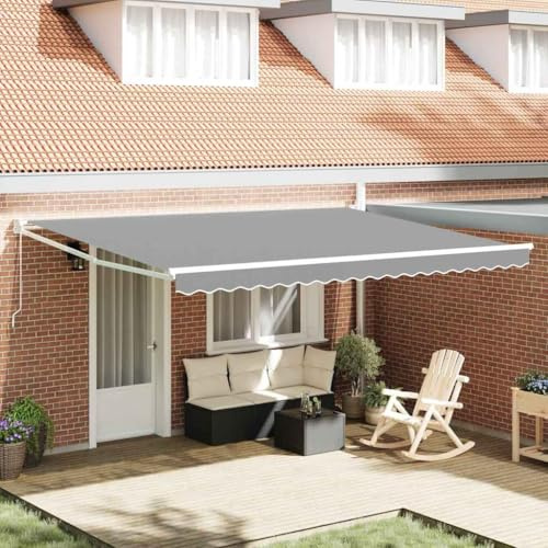 Markise Weiß 5x3m Metall, Einziehbare Terrassenüberdachung Sonnenschutz für Garten, Manuelle Bedienung, Rostfreier Aluminiumrahmen
