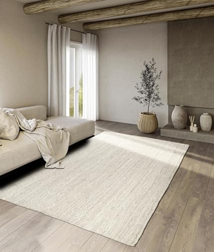 Villeroy & Boch Jute Teppich Rosalie - Natur Wohnzimmerteppich aus 100% Jute - Handgewebt & Natürlich - Boho Naturfaser Teppich Jute für Wohnzimmer, Schlafzimmer, Esszimmer – Reinweiß, 160x230 cm