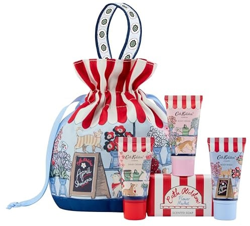 Cath Kidston Hand Cream, Body Cream and Wash 3x 30ml, Guest Soap 100g | Body Care Set, Travel Washbag for Beauty Essentials, Moisturiser, Vegan and Cruelty Friendly, Gift For Her, Self-Care