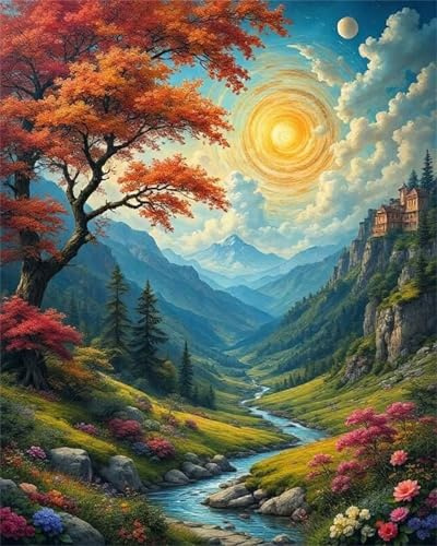 Puzzle 500 Teile Erwachsene Berge Schluchten Blumen 52 x 38 cm, Impossible Game, Herausforderndes Rätsel Pädagogisches Spielzeug, Puzzlespiele für Die Ganze Familie, Als Geschenk und Wanddekoration