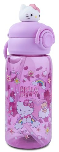 CoolPack Hello Kitty Trinkflasche 600ml – mit Kitty-Figurine auf dem Deckel – Flasche mit Trinkhalm – auslaufsicher (Rosa)