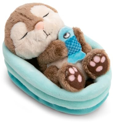 NICI Kuscheltier Otter mit Fisch 12cm schlafend im Körbchen - 63122 | Weiches Stofftier aus Plüsch zum Liebhaben, Knuddeln & Spielen, tolles Plüschtier Geschenk für Kinder & Erwachsene
