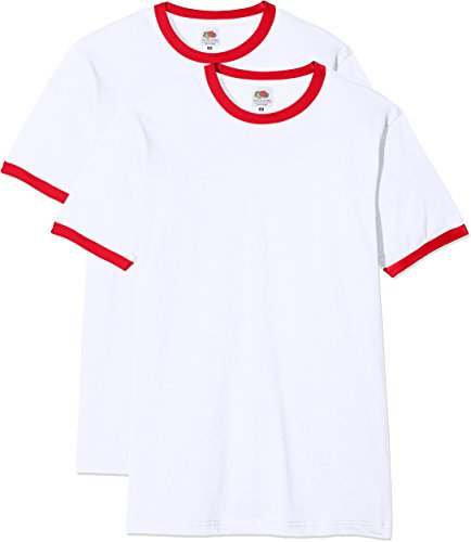 Fruit of the Loom Men's Ringer Premium T-Shirt Pack of 2, White/Red, Medium