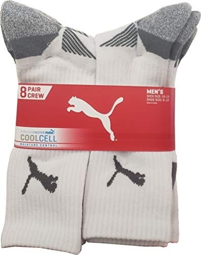 PUMA Men's Crew Sock Moisture Control, 8 Count, Sock size 10-13, Shoe size 6-12, Grey