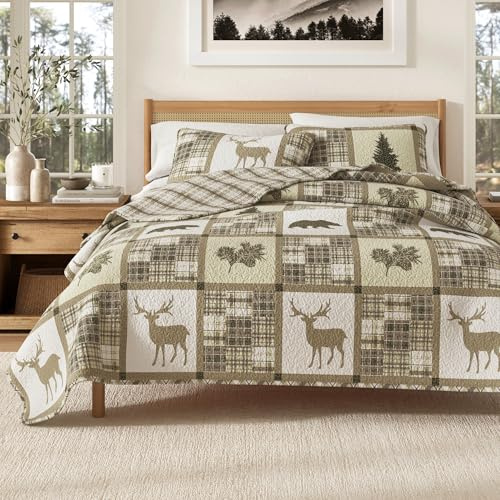 Great Bay Home Bettwäsche-Set, Lodge Tagesdecke Größe Steppdecke mit 2 Kissenbezügen, Kabine 3-teilig, wendbar, für alle Jahreszeiten, rustikale Steppdecke, Stonehurst Kollektion, Full/Queen