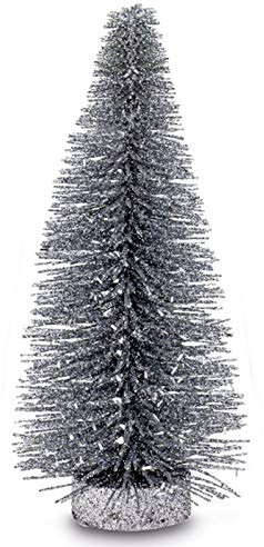 Kleiner Tannenbaum - Deko Glitzerbaum - dunkel-Silber Ø 9 cm Metall-Kunststoff Höhe 20 cm