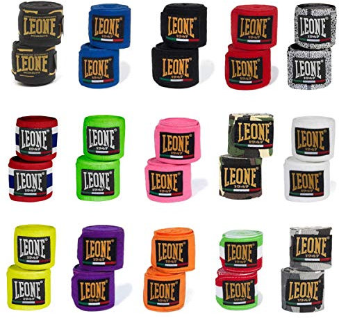 Leone 1947 - Fasce Elastiche per Le Mani, 2,5 m / 3,5 m / 4,5 m di Lunghezza, per Boxe MMA, Adulti (Unisex), AB705, Verde Fluorescente, 3,50m